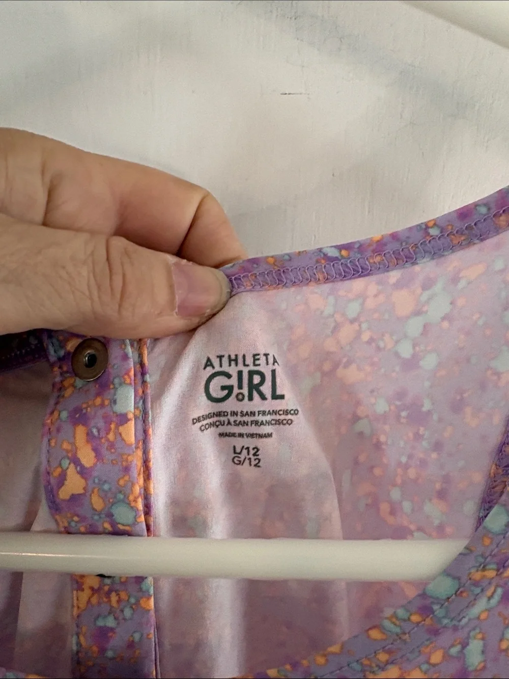 Athleta Girl lavender sleeveless orange aqua purple speckled romper Size Large